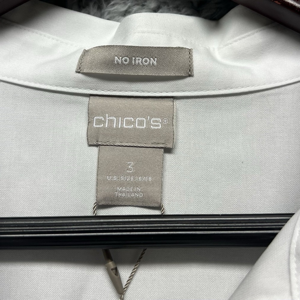 Chicos Top Womens 3 US XL White No Iron Crisp Button Up 3/4 Sleeve Tailored - Picture 8 of 13